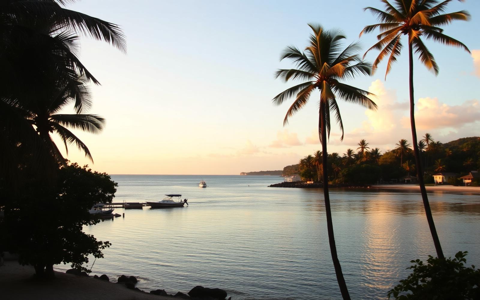 Jamaican coastal village at golden hour
